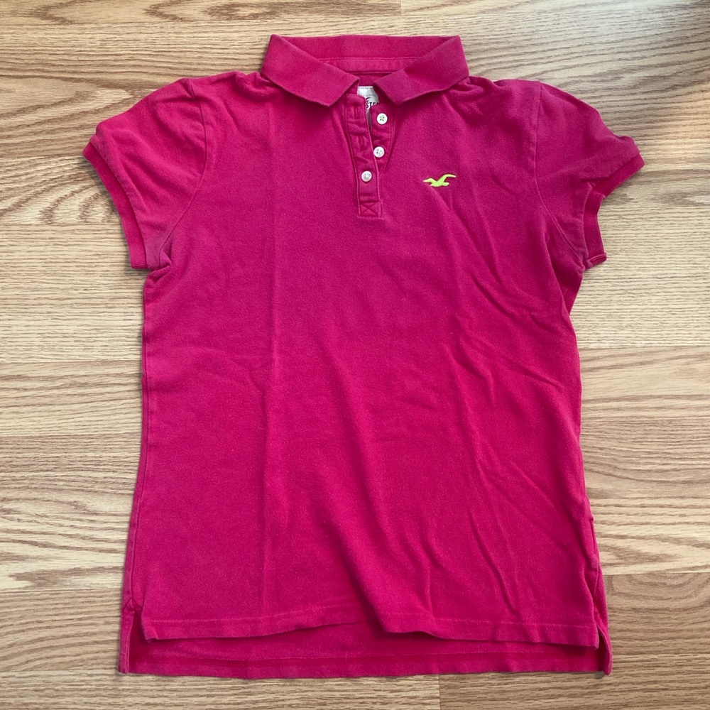 Hollister Polo shirt pink womens medium uniform shirt